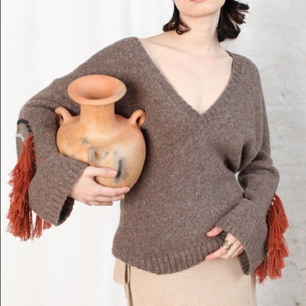 Kordal Circle Fringe Sweater in Stone Grey
